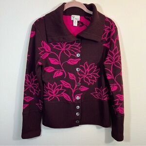 Neve Women’s Wool Floral Cardigan Burgundy Pink Medium